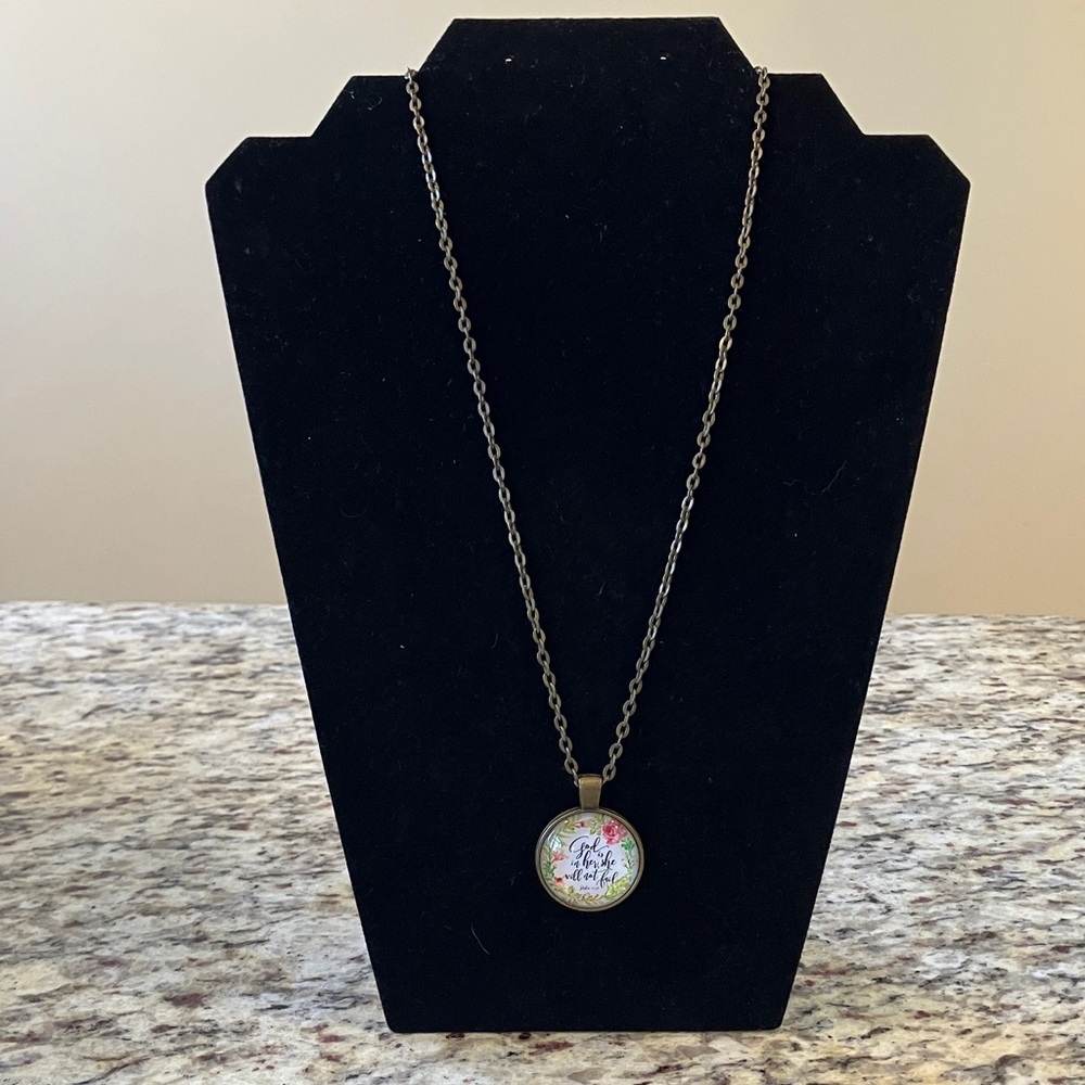 Faith Psalm 46:5 Floral Scripture Pendant Necklace Bronze Tone New